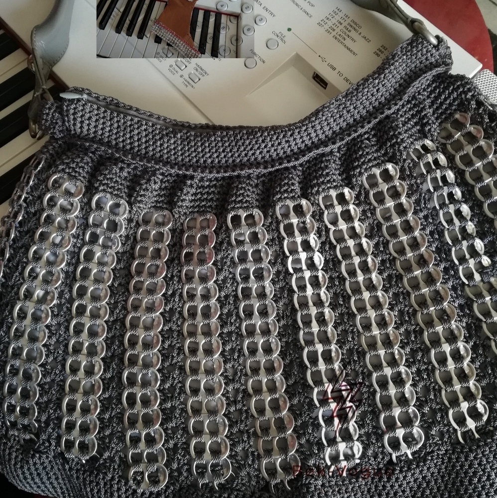 Hand made tied crochet bag